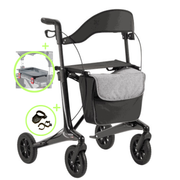 Carbon Rollator Compleet – Lichtgewicht & Opvouwbaar + Dienblad en Stokhouder