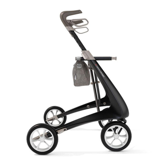 Lichtgewicht Rollator Carbon- Ultralight Zwart Met Organiser Bag - Large Zitbreedte 47CM - Hulpmiddeldiscounter.nl