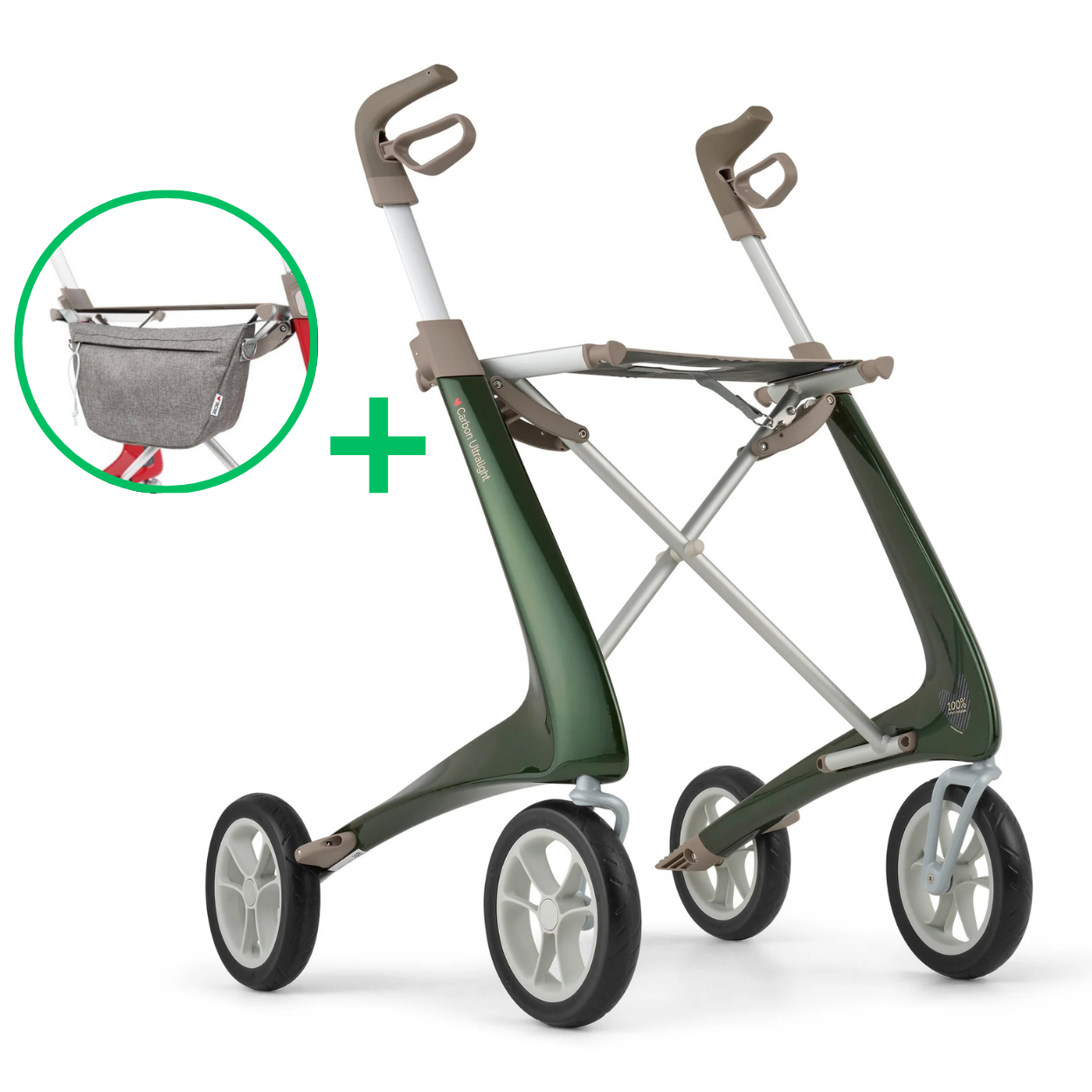 Lichtgewicht carbon rollator 4,8 kg – byACRE Carbon Ultralight met organiser tas