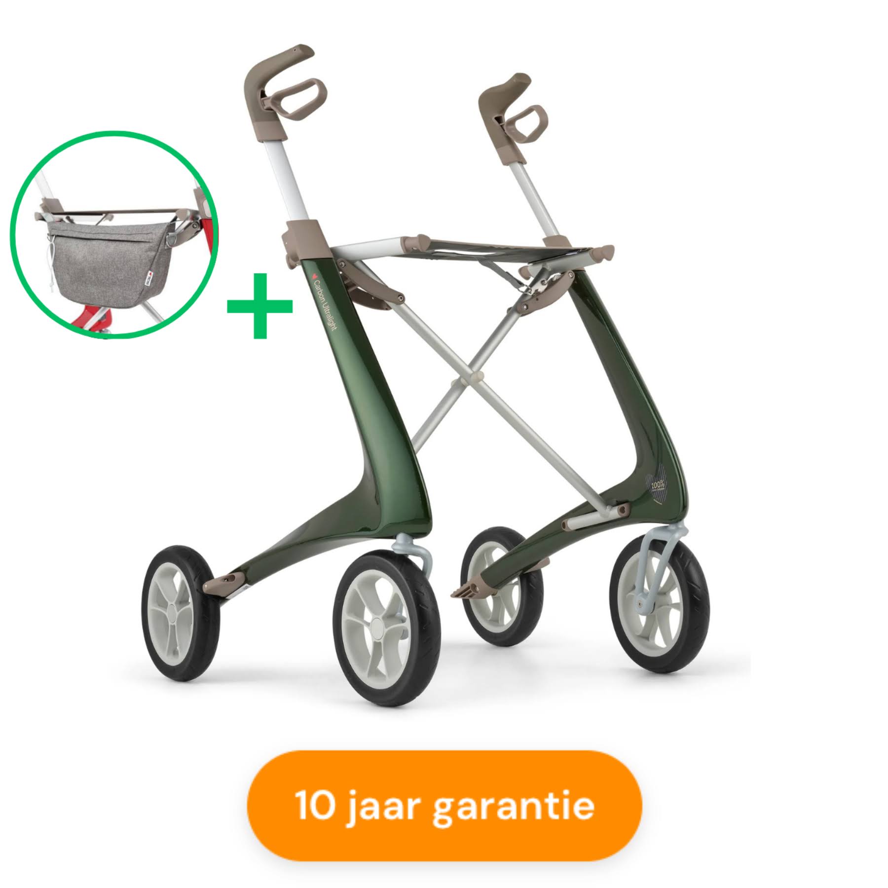 Byacre carbon green met organizer tas en 10 jaar garantie bij Hulpmiddeldiscounter